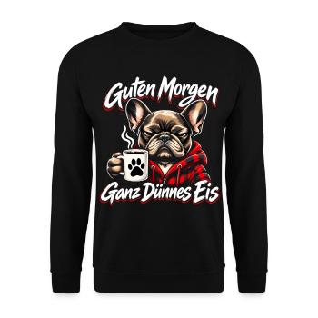 Guten Morgen Ganz dünnes Eis - Unisex Pullover - Schwarz - Vorne - Alina (178cm) & Michal (187cm)