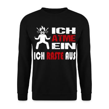 Einatmen Ausrasten Explodieren Colerisch Sprüche - Unisex Pullover - Schwarz - Vorne - Alina (178cm) & Michal (187cm)