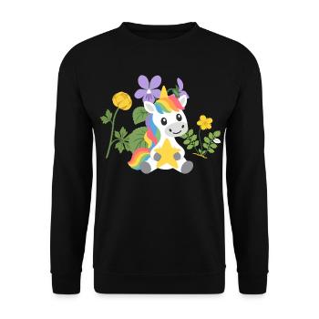 Einhorn Blumen Kinder märchenhaft Stern Fabelwesen - Unisex Pullover - Schwarz - Vorne - Alina (178cm) & Michal (187cm)