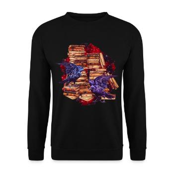 Nachtbibliothek Rabenflug - Unisex Pullover - Schwarz - Vorne - Alina (178cm) & Michal (187cm)