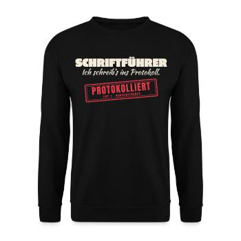 Protokollwitz Schriftführer - Unisex Pullover - Schwarz - Vorne - Alina (178cm) & Michal (187cm)