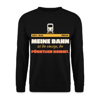 Meine Bahn Pünktlich Humor - Unisex Pullover - Schwarz - Vorne - Alina (178cm) & Michal (187cm)