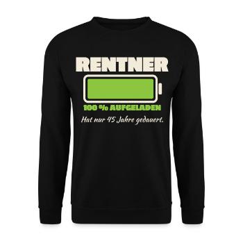 Rentner Akku 45 Jahre geladen - Unisex Pullover - Schwarz - Vorne - Alina (178cm) & Michal (187cm)