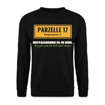 Kleingarten Parzelle Mittagsruhe Schrebergarten  - Unisex Pullover - Schwarz - Vorne - Alina (178cm) & Michal (187cm)