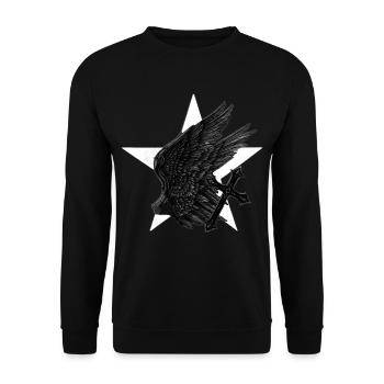flügel über Kreuzstern - Unisex Pullover - Schwarz - Vorne - Alina (178cm) & Michal (187cm)