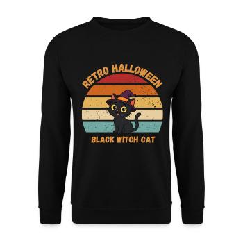 Retro Halloween Black Witch Cat Sunset - Unisex Pullover - Schwarz - Vorne - Alina (178cm) & Michal (187cm)