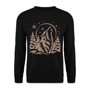 Wolf im Wald unter dem Mond - Unisex Pullover - Schwarz - Vorne - Alina (178cm) & Michal (187cm)