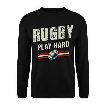Rugby Spiel hart | Passion Oval Ball - Unisex Pullover - Schwarz - Vorne - Alina (178cm) & Michal (187cm)