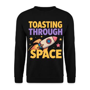 Toast-Rakete – Toasting Through Space - Unisex Pullover - Schwarz - Vorne - Alina (178cm) & Michal (187cm)