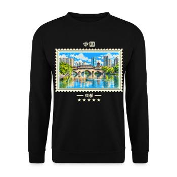 China Chengdu Vintage Reisemarke - Unisex Pullover - Schwarz - Vorne - Alina (178cm) & Michal (187cm)