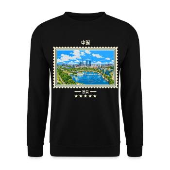 China Dongguan Vintage Reisemarke - Unisex Pullover - Schwarz - Vorne - Alina (178cm) & Michal (187cm)