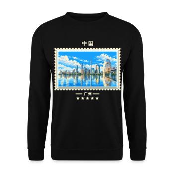 China Guangzhou Vintage Reisemarke - Unisex Pullover - Schwarz - Vorne - Alina (178cm) & Michal (187cm)