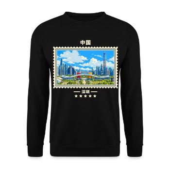 China Shenzhen Vintage Reisemarke - Unisex Pullover - Schwarz - Vorne - Alina (178cm) & Michal (187cm)