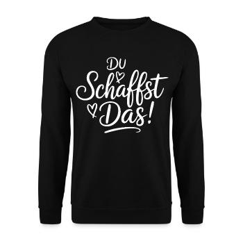 Du schaffst das Wir schaffen das Sprüche Shirt - Unisex Pullover - Schwarz - Vorne - Alina (178cm) & Michal (187cm)