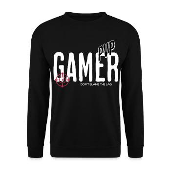 Gamer PVP Shirt Don’t Blame The Lag Zocker Geschen - Unisex Pullover - Schwarz - Vorne - Alina (178cm) & Michal (187cm)
