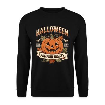 Retro Halloween Pumpkin Nights Jack O Lantern - Unisex Pullover - Schwarz - Vorne - Alina (178cm) & Michal (187cm)