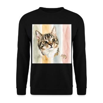 Pastellkatze Aquarellstreifen Katze Maus - Unisex Pullover - Schwarz - Vorne - Alina (178cm) & Michal (187cm)