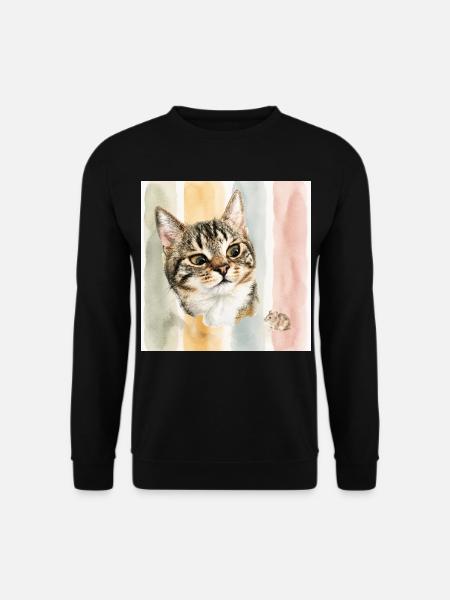 Pastellkatze Aquarellstreifen Katze Maus - Unisex Pullover - Schwarz