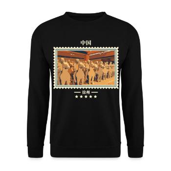 China Xuzhou Vintage Reisemarke - Unisex Pullover - Schwarz - Vorne - Alina (178cm) & Michal (187cm)