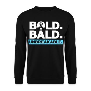 Glatze mit Mut - Unzerbrechlich stark - Unisex Pullover - Schwarz - Vorne - Alina (178cm) & Michal (187cm)