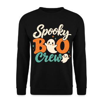 Spooky Boo Crew Retro Halloween-Geister - Unisex Pullover - Schwarz - Vorne - Alina (178cm) & Michal (187cm)