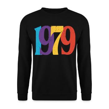 Geboren 1979 Geburtstagsgeschenk Geburtstag 79 - Unisex Pullover - Schwarz - Vorne - Alina (178cm) & Michal (187cm)