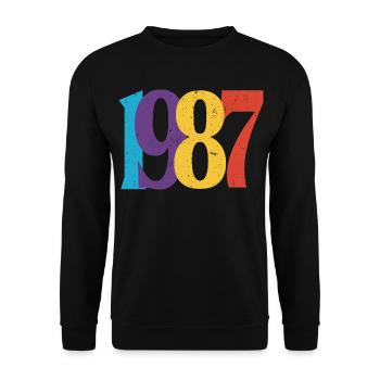 Geboren 1987 Geburtstagsgeschenk Geburtstag 87 - Unisex Pullover - Schwarz - Vorne - Alina (178cm) & Michal (187cm)