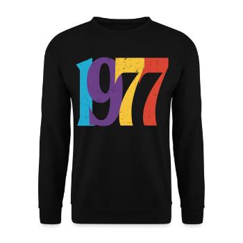 Geboren 1977 Geburtstagsgeschenk Geburtstag 77 - Unisex Pullover - Schwarz - Vorne - Alina (178cm) & Michal (187cm)