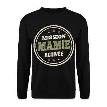 Oma-Mission aktiviert | Zukünftige Großmutter - Unisex Pullover - Schwarz - Vorne - Alina (178cm) & Michal (187cm)