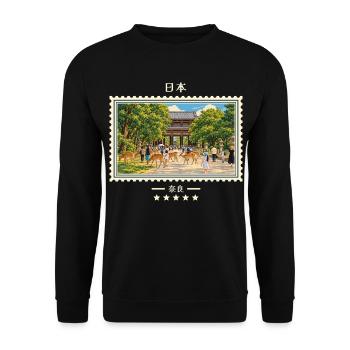 Japan Nara Vintage Reisemarke - Unisex Pullover - Schwarz - Vorne - Alina (178cm) & Michal (187cm)