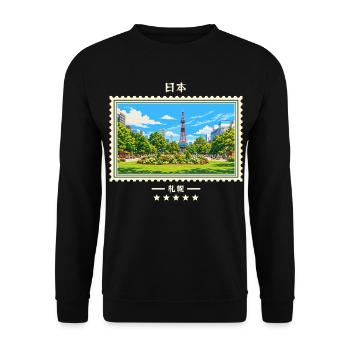 Japan Sapporo Vintage Reisemarke - Unisex Pullover - Schwarz - Vorne - Alina (178cm) & Michal (187cm)