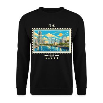 Japan Yokohama Vintage Reisemarke - Unisex Pullover - Schwarz - Vorne - Alina (178cm) & Michal (187cm)