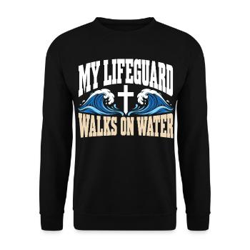 Mein Rettungsschwimmer geht auf dem Wasser, christlicher Jesus Fait - Unisex Pullover - Schwarz - Vorne - Alina (178cm) & Michal (187cm)