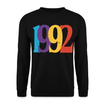 Geboren 1992 Geburtstagsgeschenk Geburtstag 92 - Unisex Pullover - Schwarz - Vorne - Alina (178cm) & Michal (187cm)