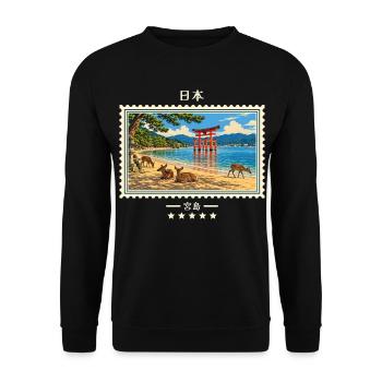 Japan Miyajima Vintage Reisemarke - Unisex Pullover - Schwarz - Vorne - Alina (178cm) & Michal (187cm)