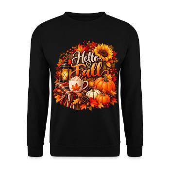 Hallo Herbst-Gemütliche Ernteszene - Unisex Pullover - Schwarz - Vorne - Alina (178cm) & Michal (187cm)