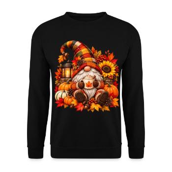 Herbst-Gnom-Cozy Cup-Szene - Unisex Pullover - Schwarz - Vorne - Alina (178cm) & Michal (187cm)