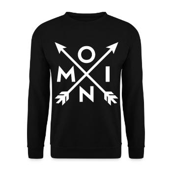Moin – Norddeutsches Pfeil - Kompass Design  - Unisex Pullover - Schwarz - Vorne - Alina (178cm) & Michal (187cm)