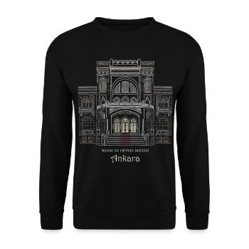 Ankara Kunstmuseum, handgezeichnete Fassade - Unisex Pullover - Schwarz - Vorne - Alina (178cm) & Michal (187cm)