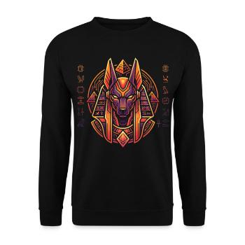 Anubis Neon Ägypten Rundschreiben - Unisex Pullover - Schwarz - Vorne - Alina (178cm) & Michal (187cm)