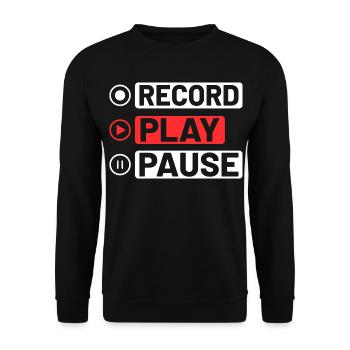Music Record Play Pause Musik Sprüche Dance Pop - Unisex Pullover - Schwarz - Vorne - Alina (178cm) & Michal (187cm)