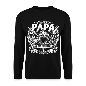 Papa Grillfeuer Wächter der Glut - Unisex Pullover - Schwarz - Vorne - Alina (178cm) & Michal (187cm)