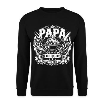 Papa Grillmeister des Feuers - Unisex Pullover - Schwarz - Vorne - Alina (178cm) & Michal (187cm)