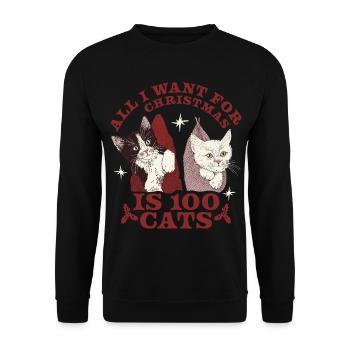 ALLES, WAS ICH MIR ZU WEIHNACHTEN WÜNSCHE, SIND 100 KATZEN - Unisex Pullover - Schwarz - Vorne - Alina (178cm) & Michal (187cm)