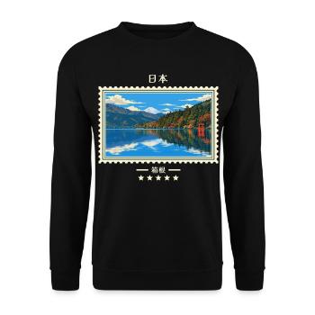 Japan Hakone Vintage Reisemarke - Unisex Pullover - Schwarz - Vorne - Alina (178cm) & Michal (187cm)