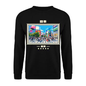 Japan Tokio Shibuya Vintage Reisemarke - Unisex Pullover - Schwarz - Vorne - Alina (178cm) & Michal (187cm)