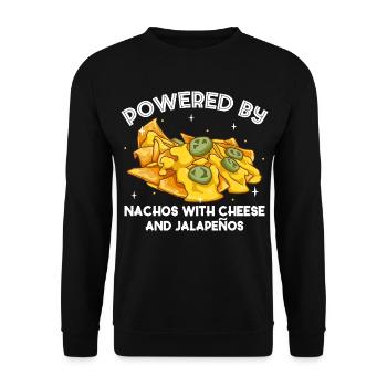 Powered by Nachos with Cheese and Jalapeños - Unisex Pullover - Schwarz - Vorne - Alina (178cm) & Michal (187cm)