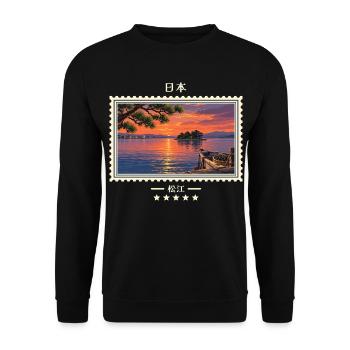 Japan Matsue Vintage Reisemarke - Unisex Pullover - Schwarz - Vorne - Alina (178cm) & Michal (187cm)