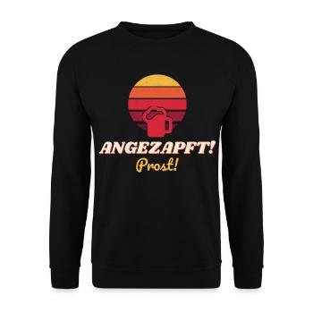 Angezapft! Prost – Volksfest Shirt mit Bierkrug - Unisex Pullover - Schwarz - Vorne - Alina (178cm) & Michal (187cm)