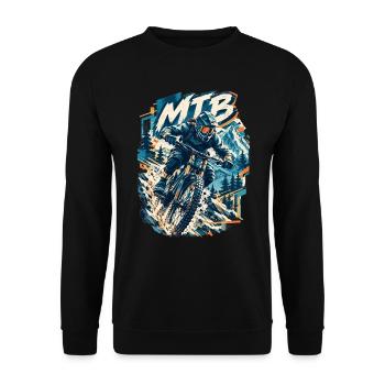 Abstraktes MTB Mountainbike Design – Full Speed - Unisex Pullover - Schwarz - Vorne - Alina (178cm) & Michal (187cm)